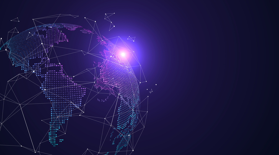 3D earth graphic symbolizing global trade, vector illustration.